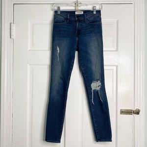 Frame Le High Skinny Jeans Distressed Medium Wash Mid-Rise Zip Front Size 25